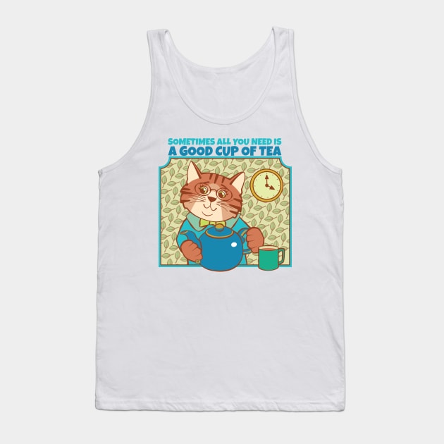 All You Need is Tea Cat Tank Top by Sue Cervenka